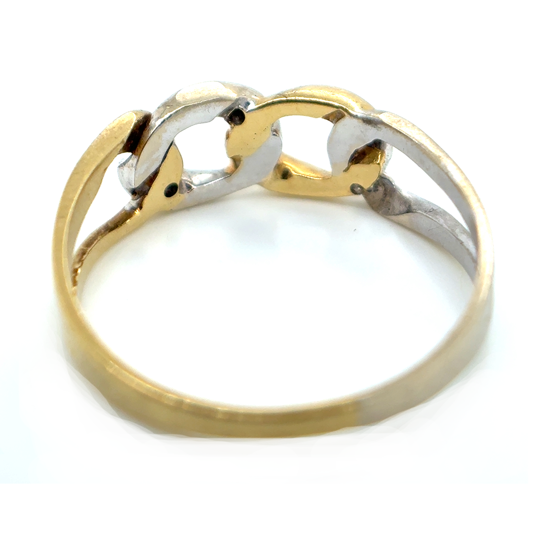 18ct Yellow And White Gold Diamond Curb Chain Link Ring
