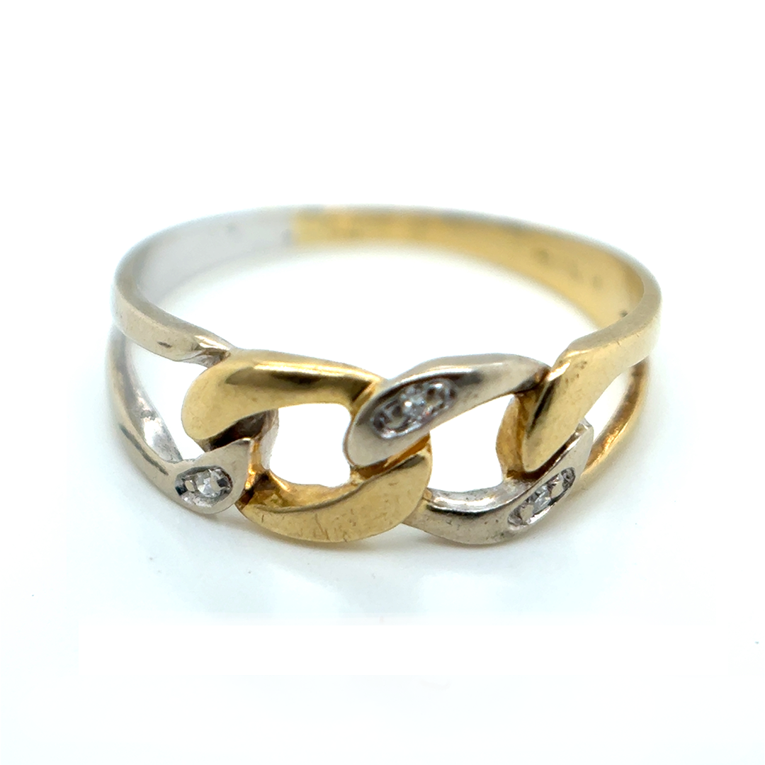 18ct Yellow And White Gold Diamond Curb Chain Link Ring
