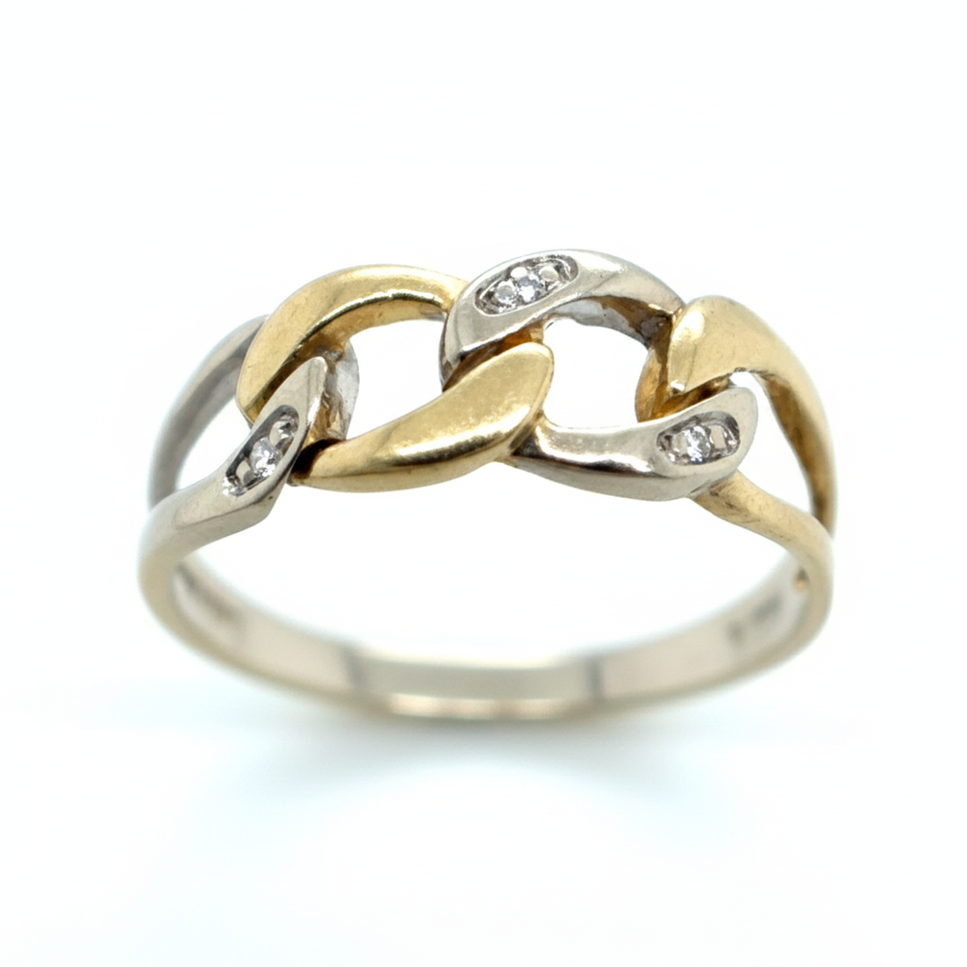 18ct Yellow And White Gold Diamond Curb Chain Link Ring