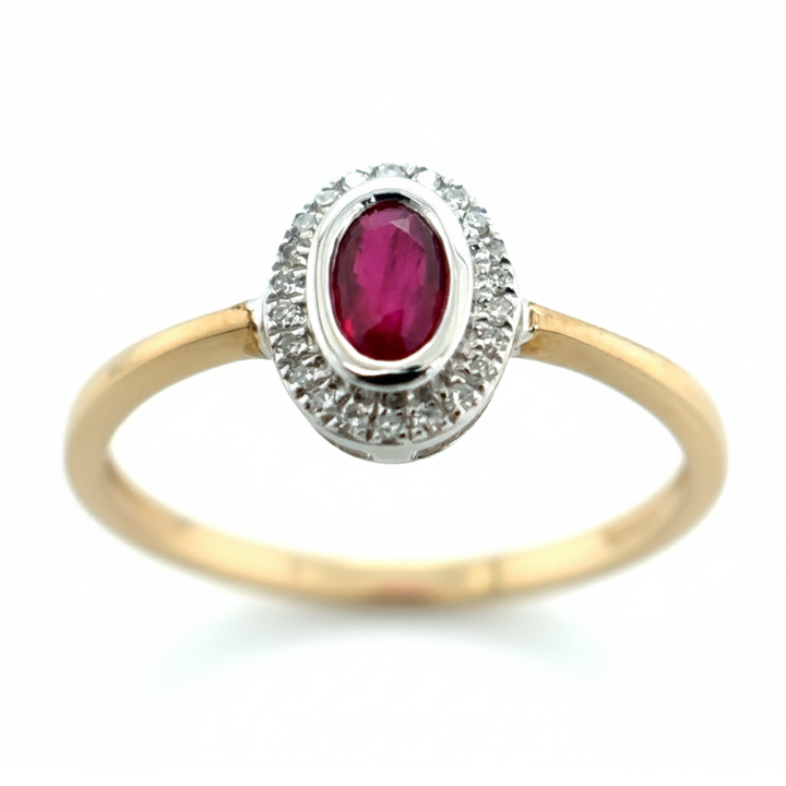 9ct Yellow Gold Ruby and Diamond Cluster Ring