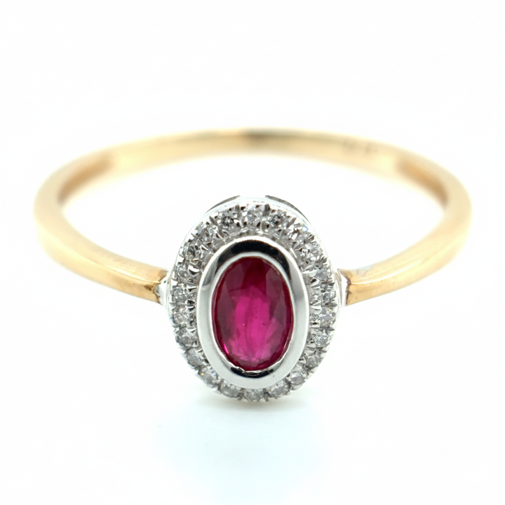 9ct Yellow Gold Ruby and Diamond Cluster Ring