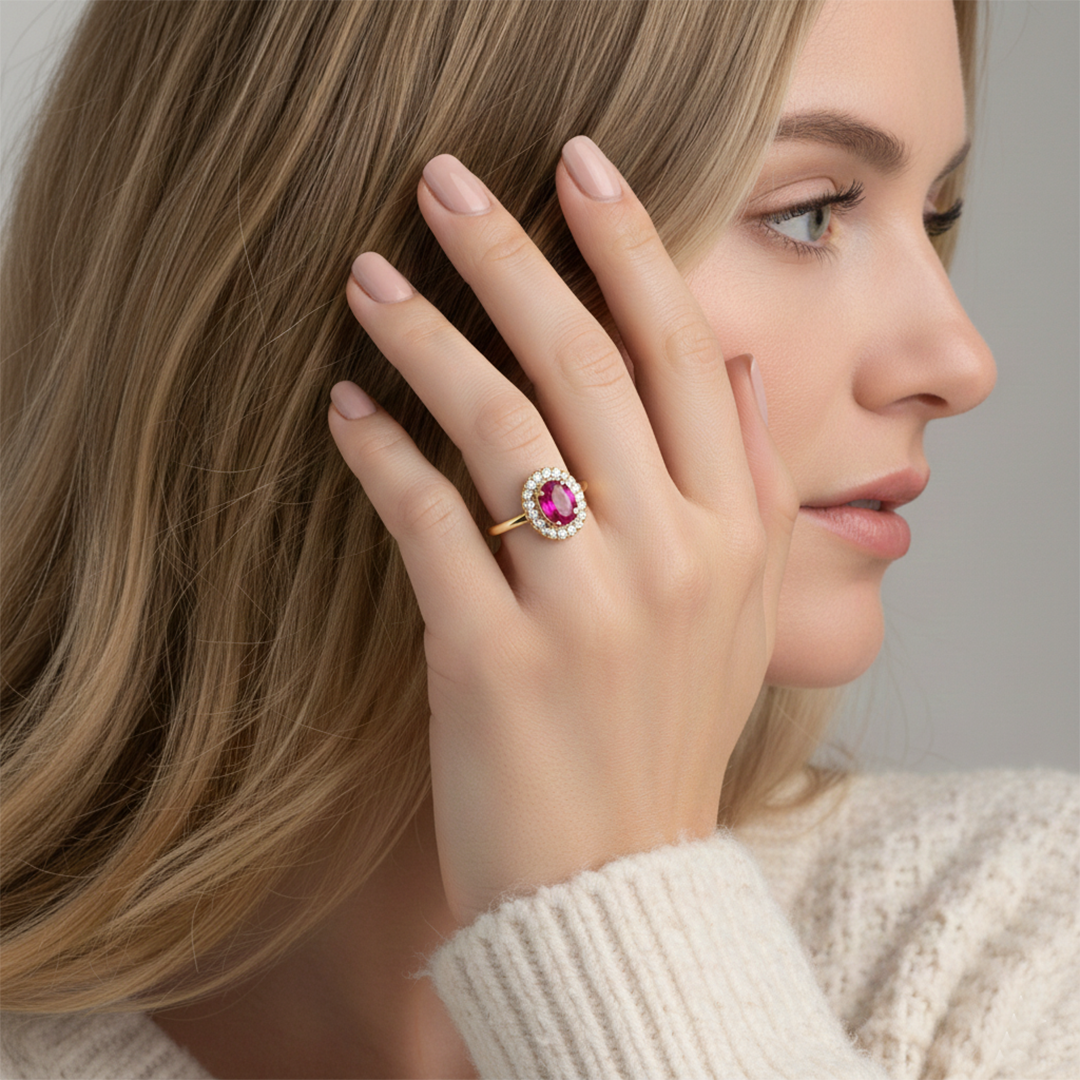 9ct Yellow Gold Ruby and Diamond Cluster Ring