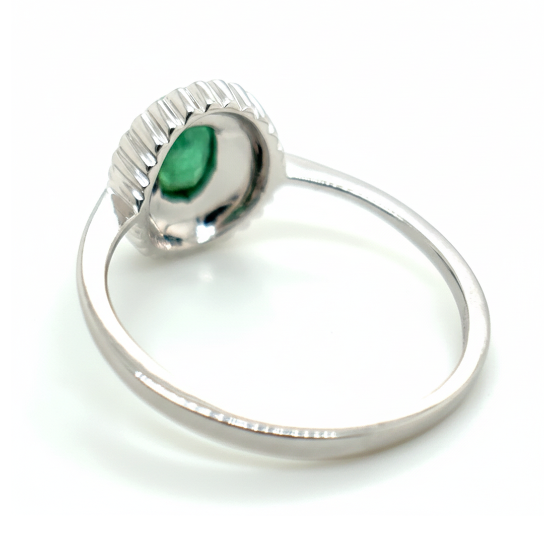 9ct White Gold Emerald and Diamond Oval Cluster Ring