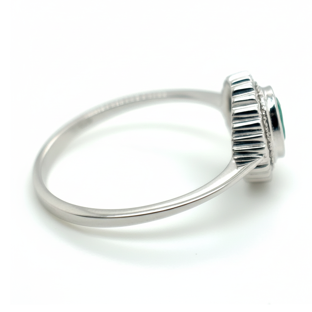 9ct White Gold Emerald and Diamond Oval Cluster Ring