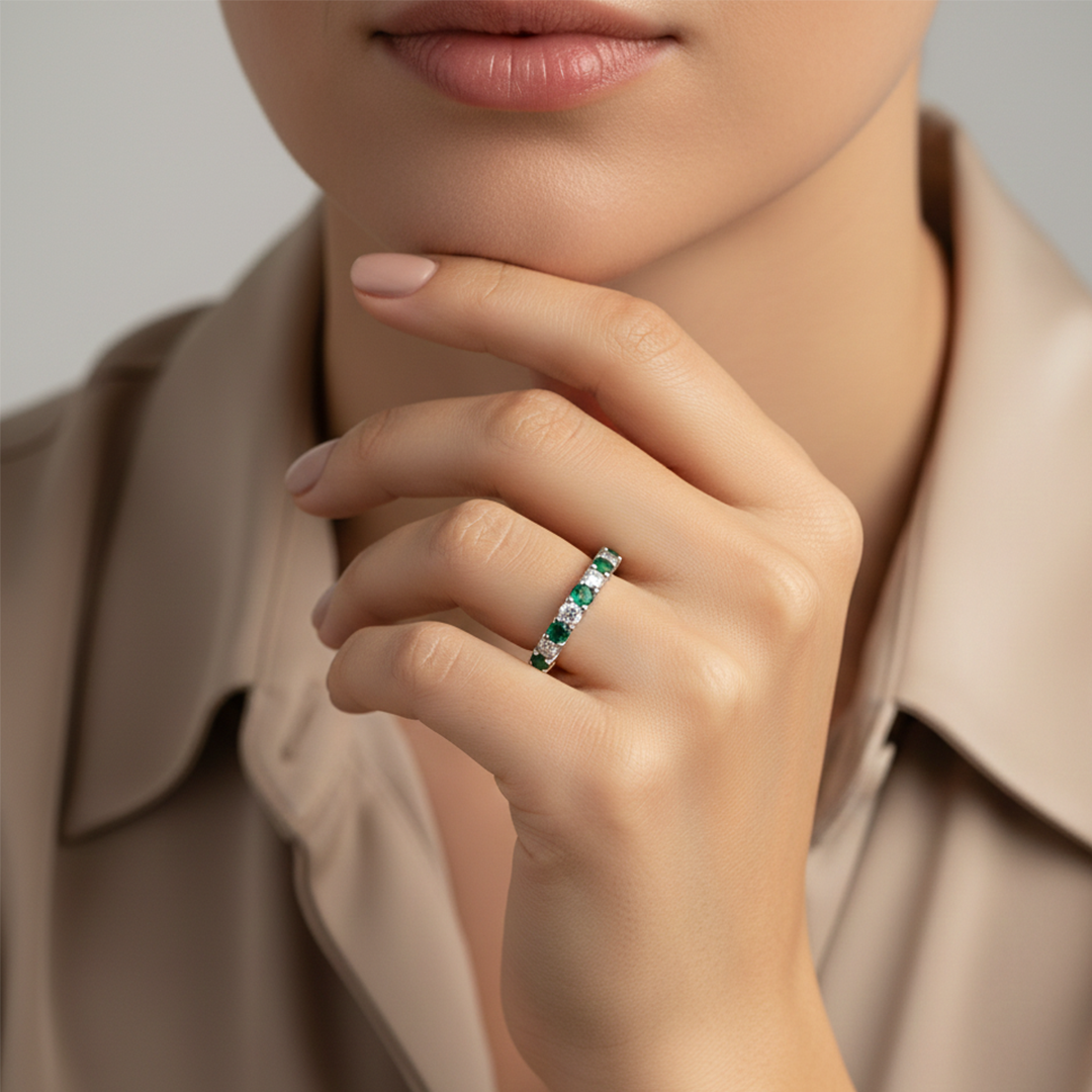 9ct Yellow Gold Emerald and Diamond Ring