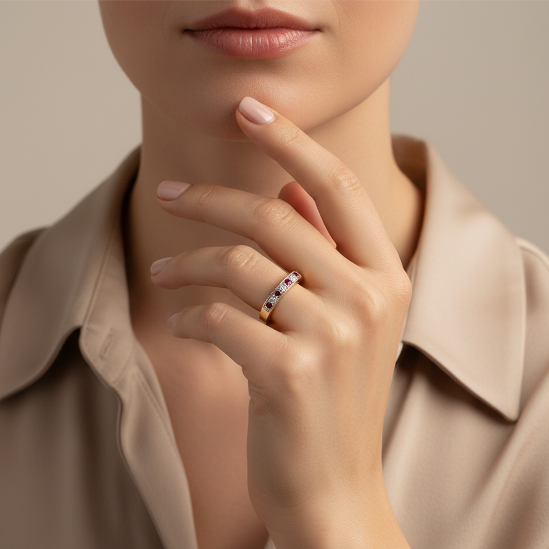 9ct Yellow Gold Ruby And Diamond Ring