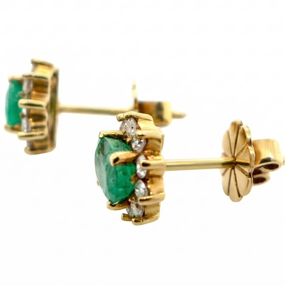 18ct Yellow Gold Emerald And Diamond Earrings