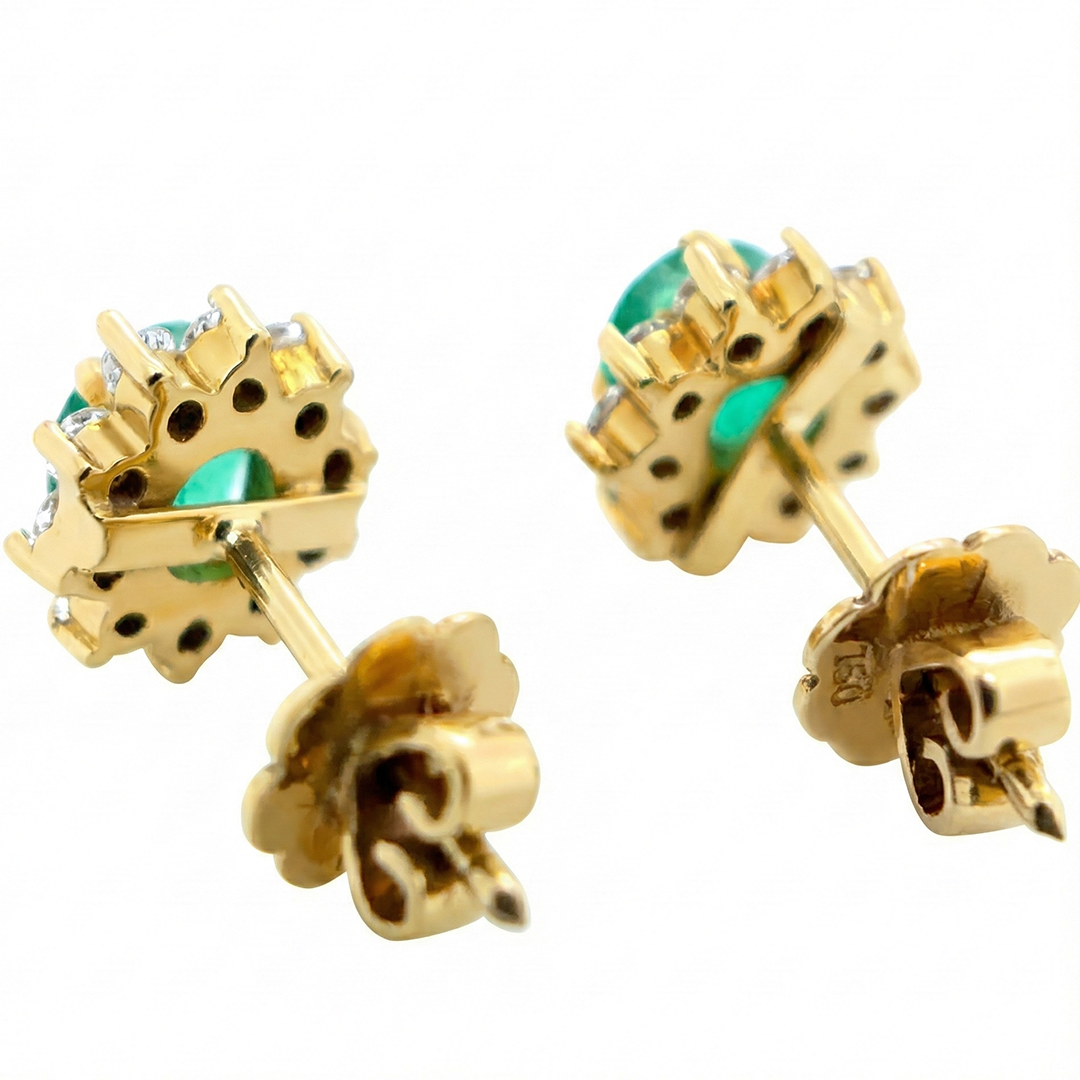 18ct Yellow Gold Emerald And Diamond Earrings