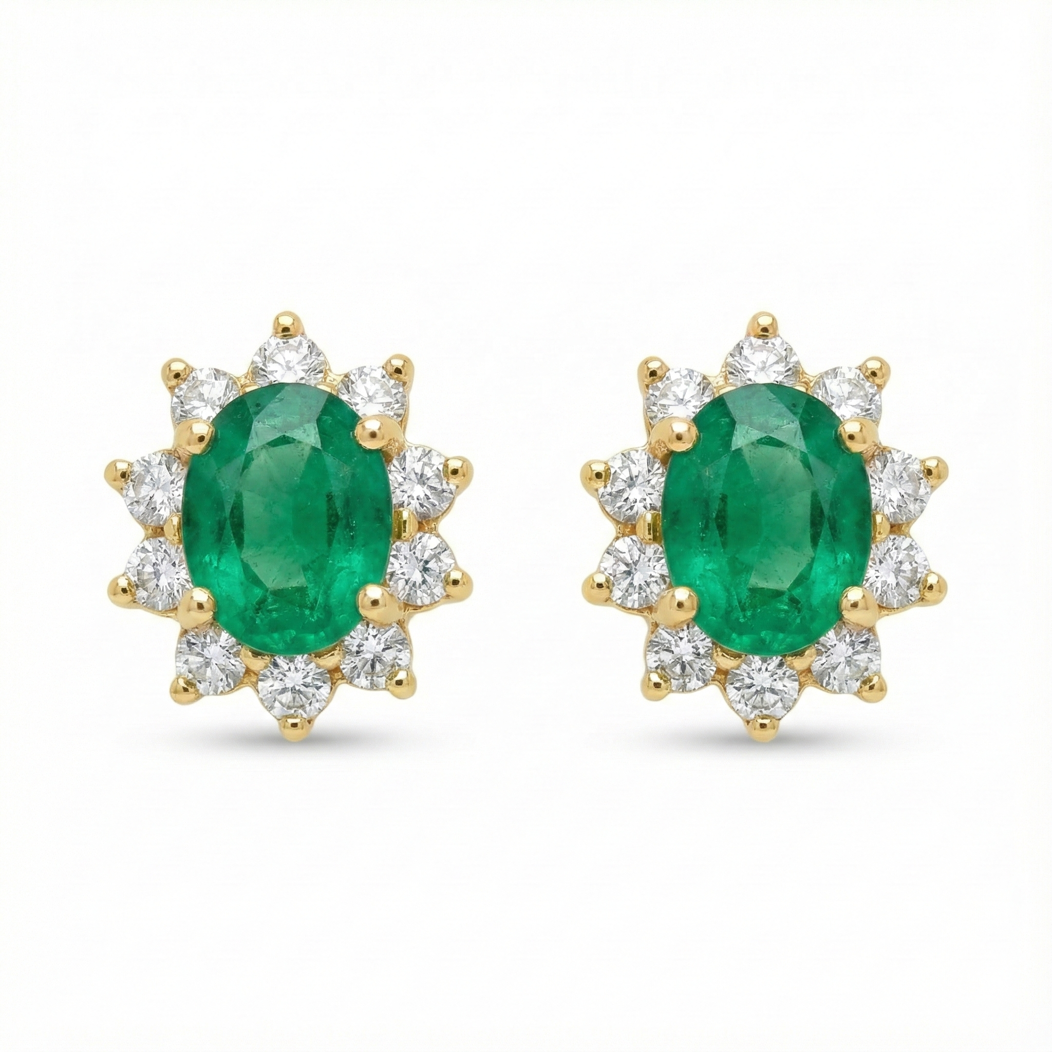 18ct Yellow Gold Emerald And Diamond Earrings