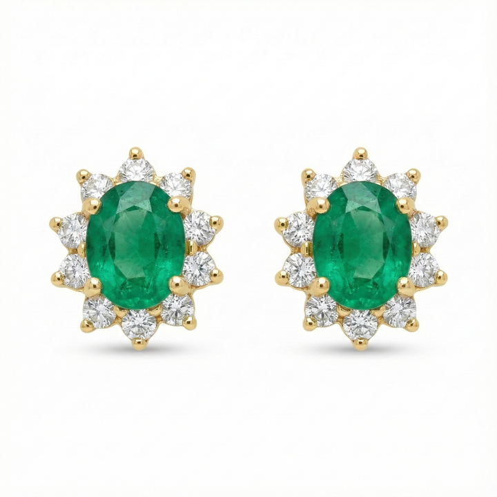18ct Yellow Gold Emerald And Diamond Earrings