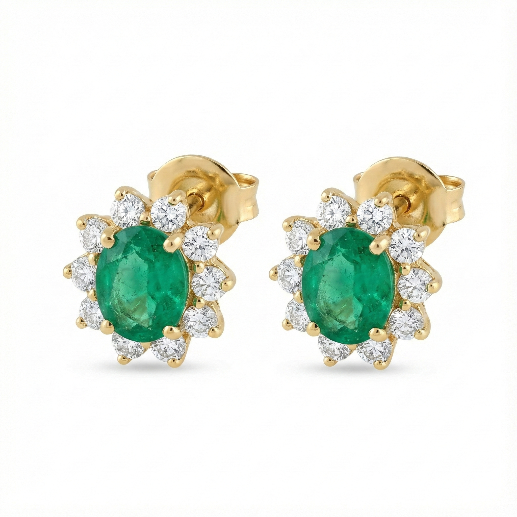18ct Yellow Gold Emerald And Diamond Earrings