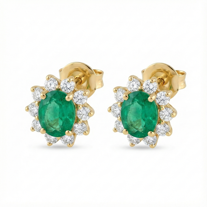 18ct Yellow Gold Emerald And Diamond Earrings