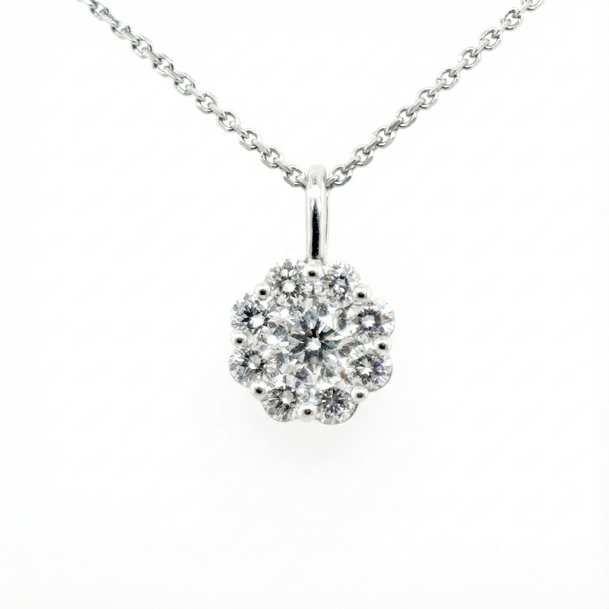 18ct White Gold Diamond Cluster Pendant