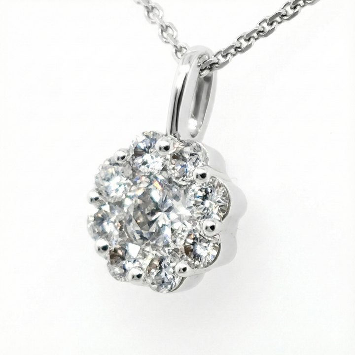 18ct White Gold Diamond Cluster Pendant