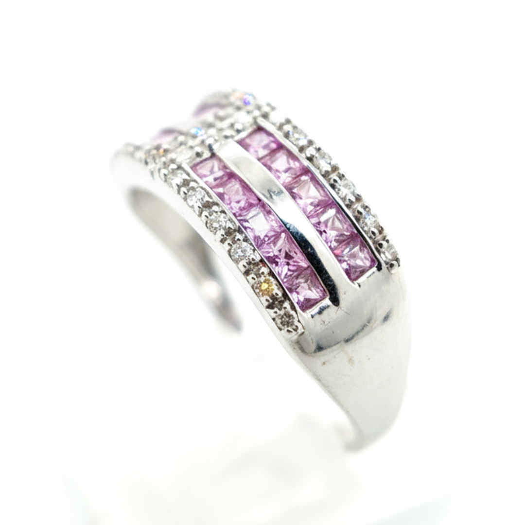 9ct White Gold Pink Sapphire And Diamond Ring