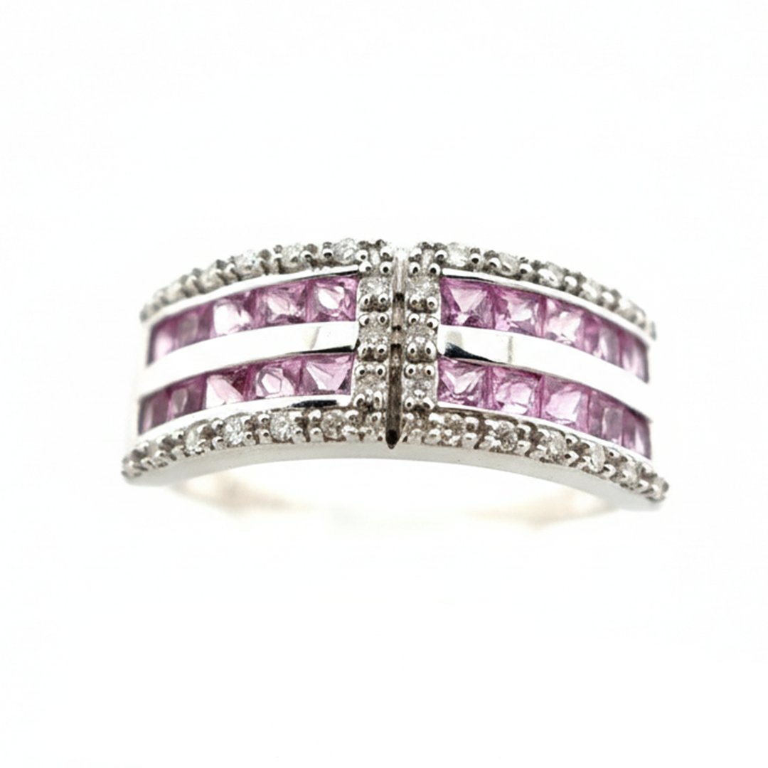 9ct White Gold Pink Sapphire And Diamond Ring