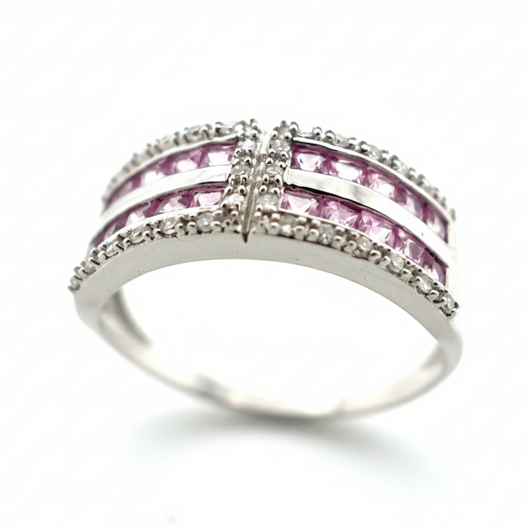 9ct White Gold Pink Sapphire And Diamond Ring