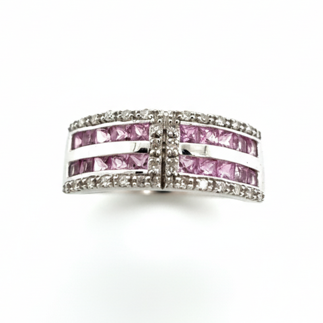 9ct White Gold Pink Sapphire And Diamond Ring