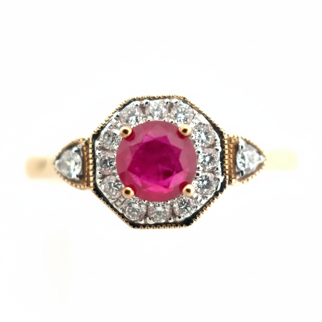 9ct Yellow Gold Ruby And Diamond Ring