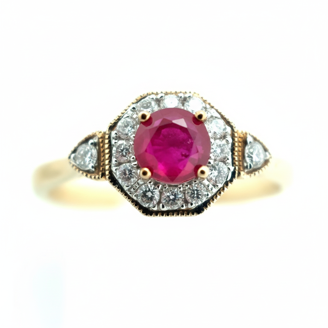 9ct Yellow Gold Ruby And Diamond Ring