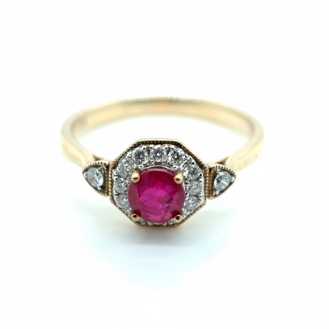 9ct Yellow Gold Ruby And Diamond Ring