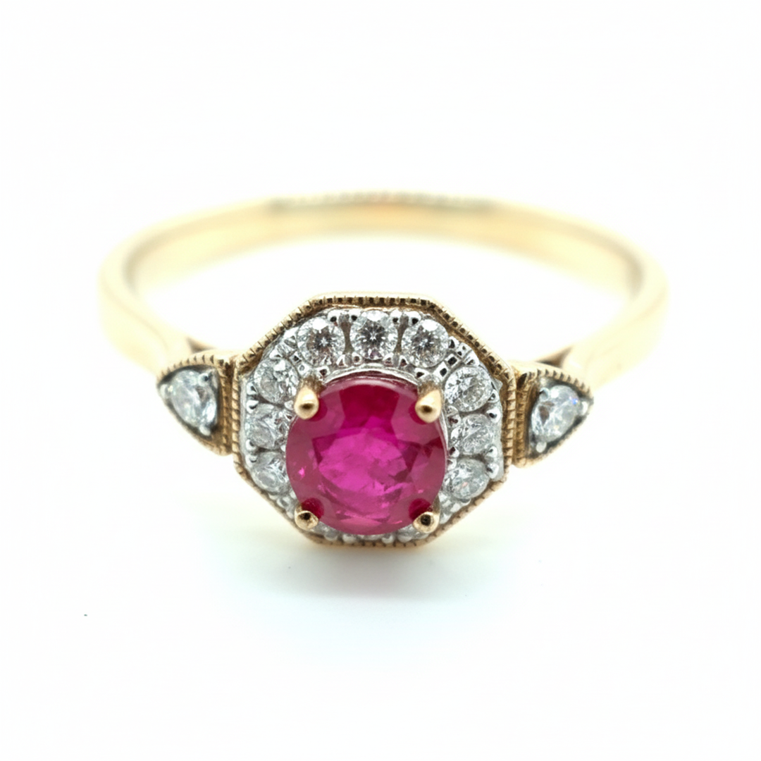 9ct Yellow Gold Ruby And Diamond Ring