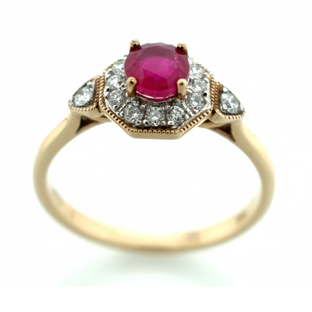9ct Yellow Gold Ruby And Diamond Ring