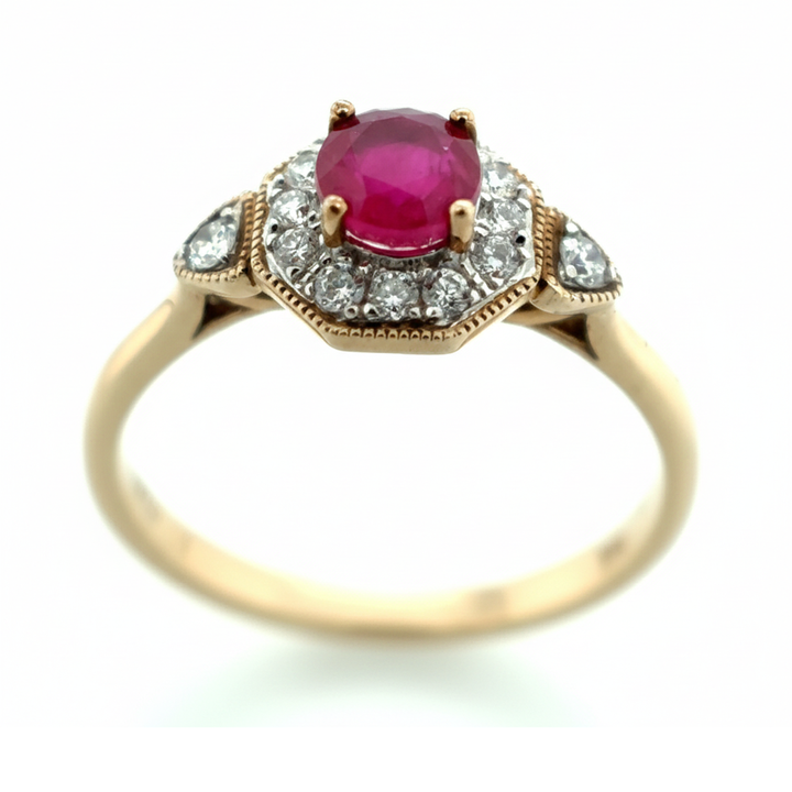 9ct Yellow Gold Ruby And Diamond Ring