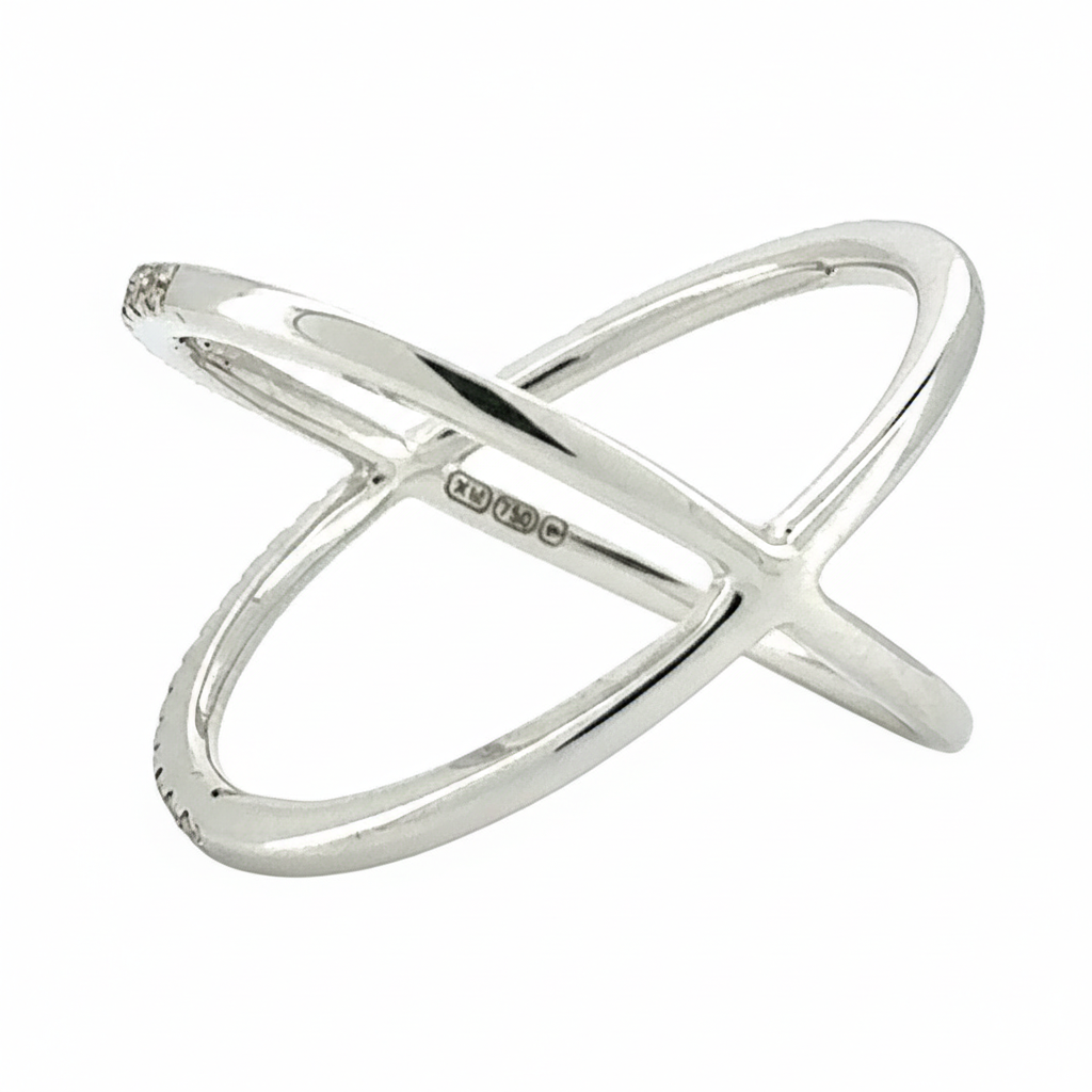 18ct White Gold Diamond Cross Over Ring