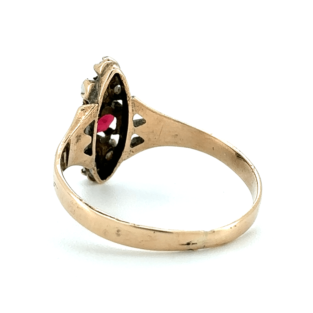 14ct Yellow Gold Ruby and Seed Pearl Ring