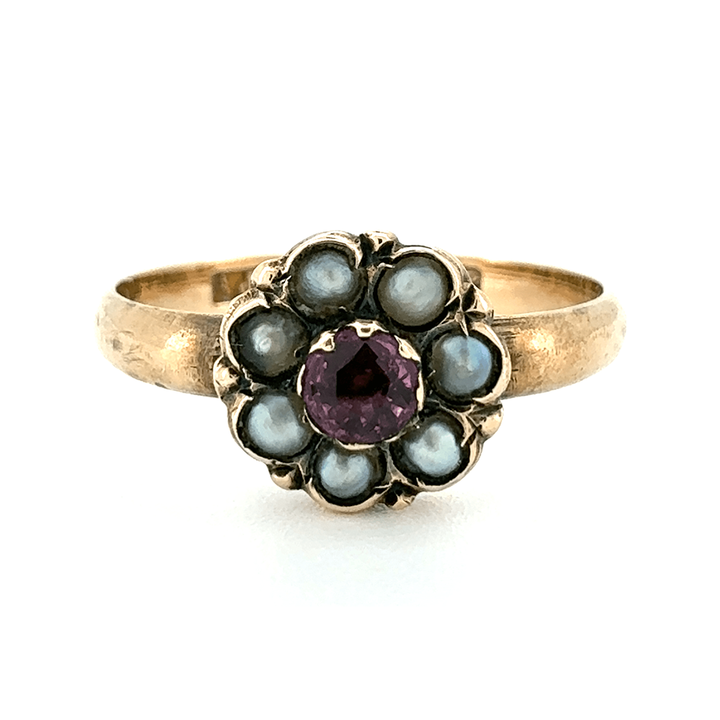 9ct Yellow Gold Ruby and Seed Pearl Ring