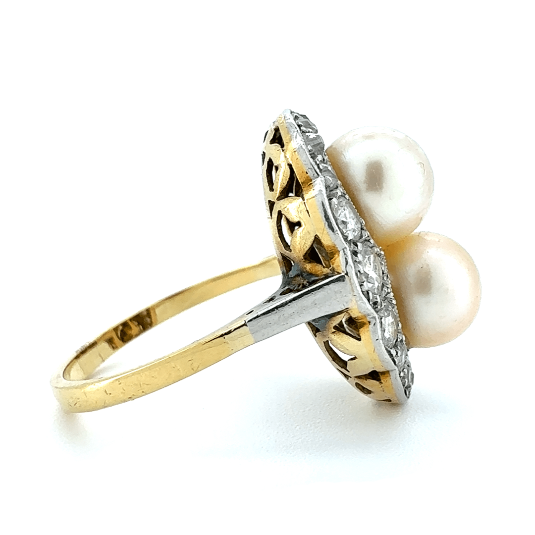 18ct Yellow Gold Pearl and Diamond Art Deco Ring