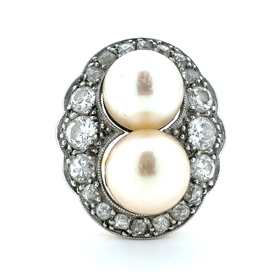 18ct Yellow Gold Pearl and Diamond Art Deco Ring