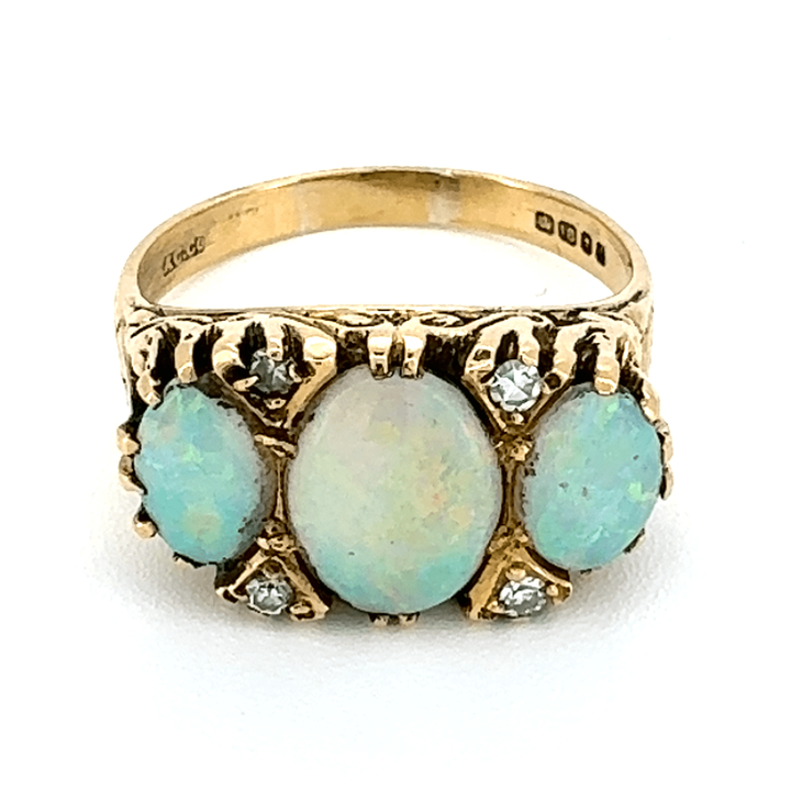 18ct Yellow Gold Opal and Diamond Ring