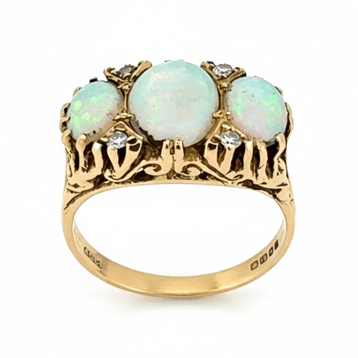 18ct Yellow Gold Opal and Diamond Ring