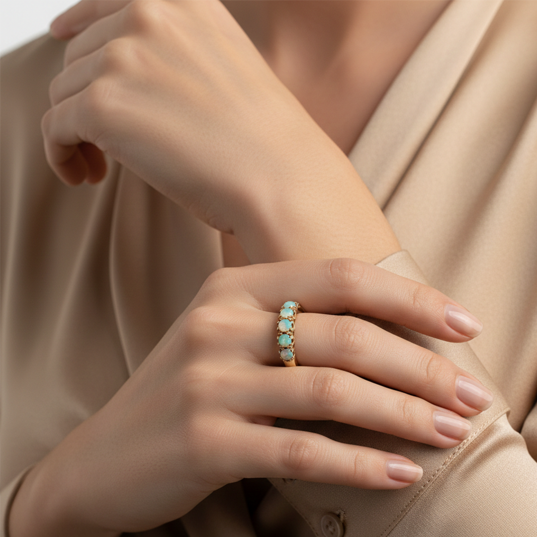 9ct Yellow Gold Opal 7 Stone Ring