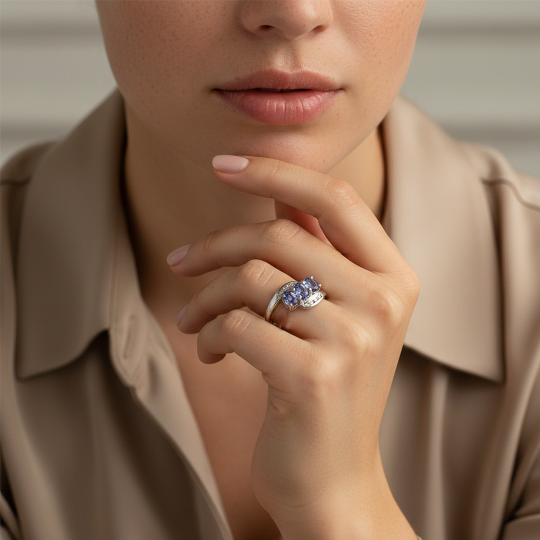 9ct White Gold Tanzanite And Diamond Ring