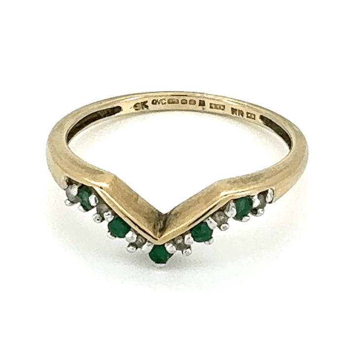 9ct Yellow Gold Emerald and Diamond Wishbone Ring