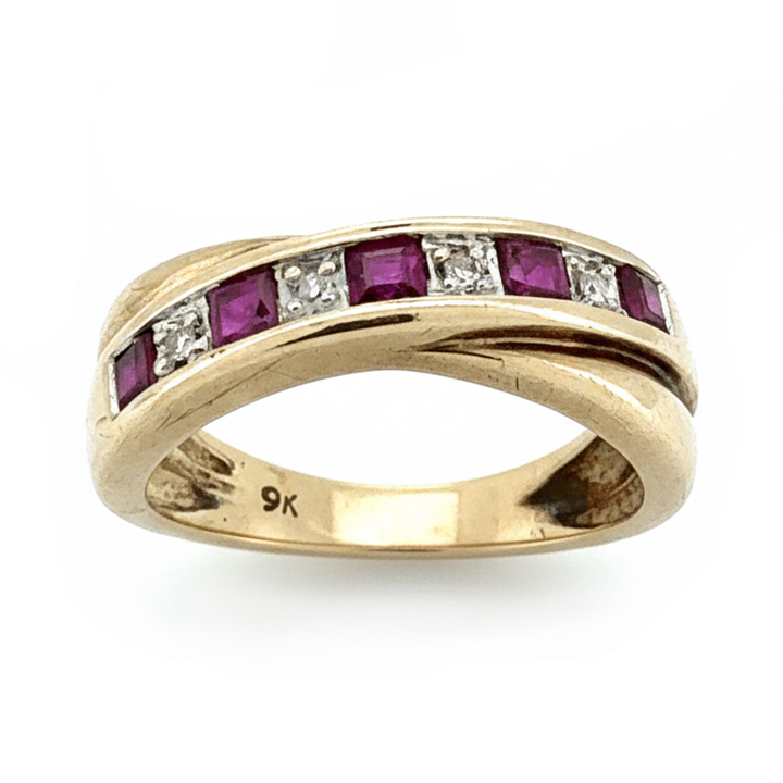 9ct Yellow Gold Ruby and Diamond Ring