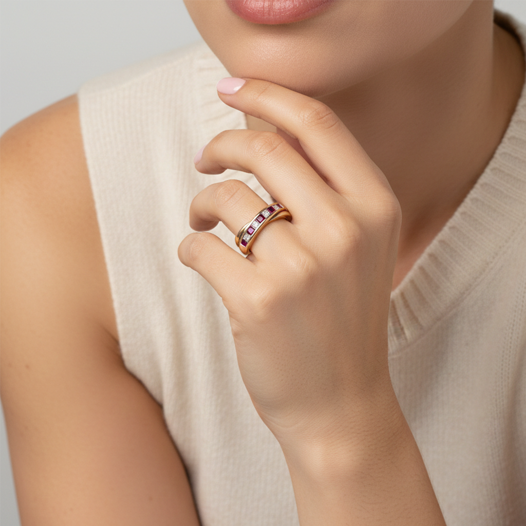 9ct Yellow Gold Ruby and Diamond Ring