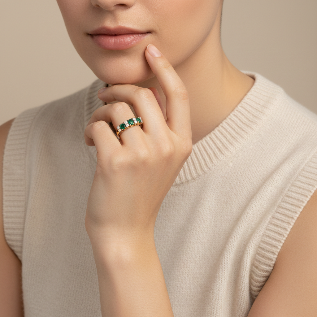 9ct Yellow Gold Emerald And Diamond Ring