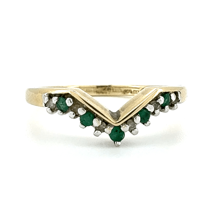 9ct Yellow Gold Emerald And Diamond Wishbone Ring