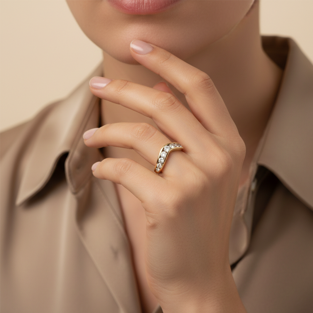 9ct Yellow Gold Diamond Wishbone Ring