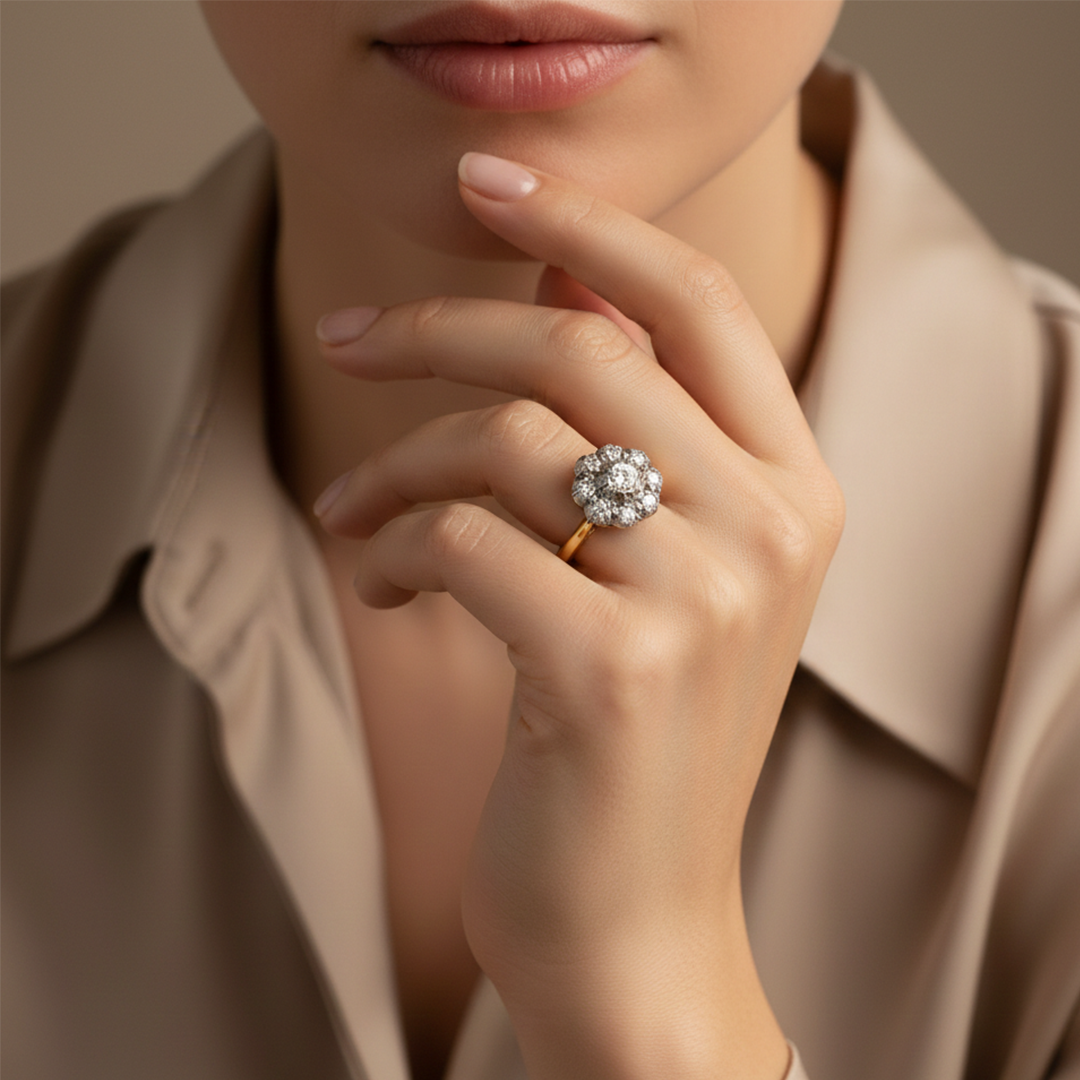 18ct Yellow Gold Diamond Cluster Ring