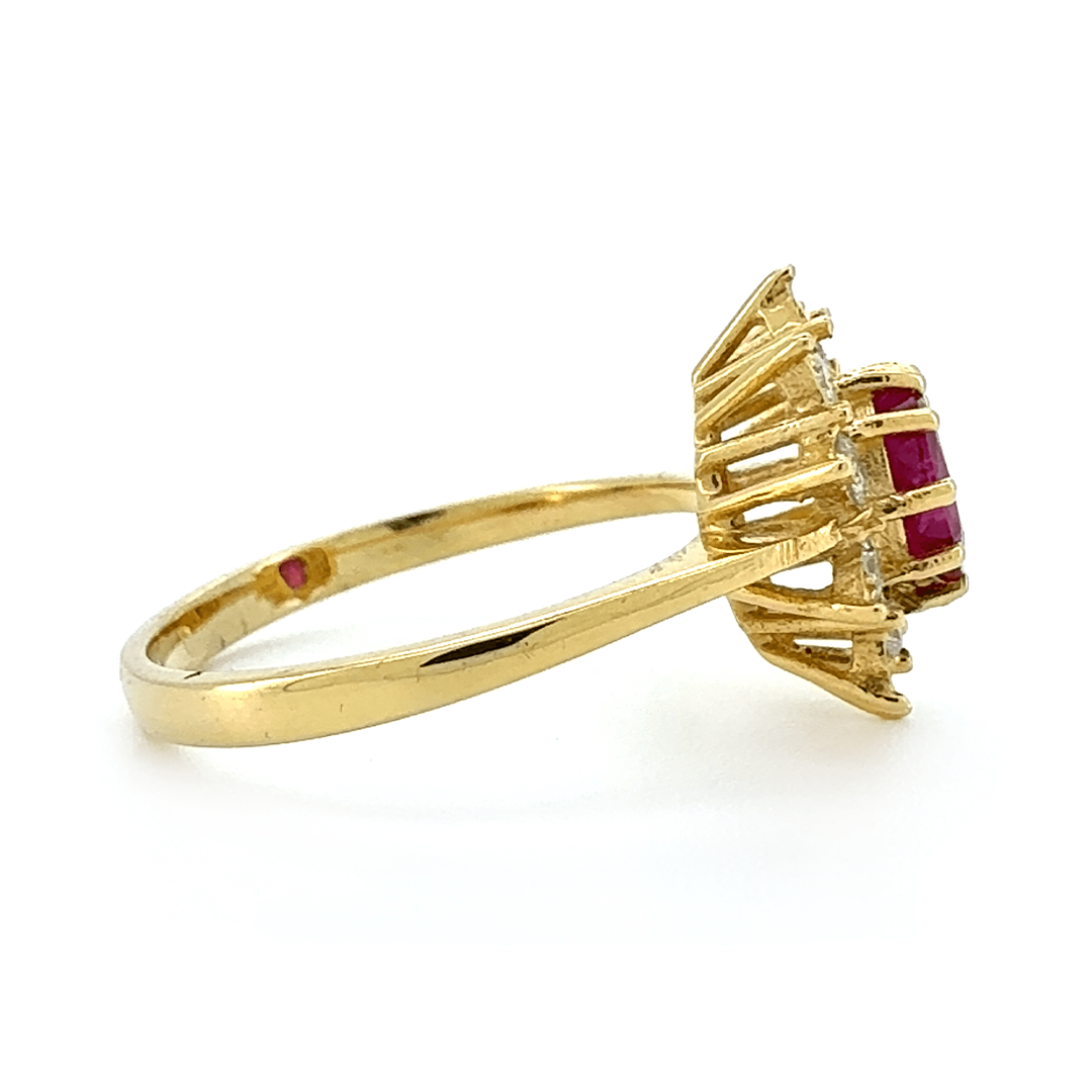 18ct Yellow Gold Ruby and Diamond Cluster Ring