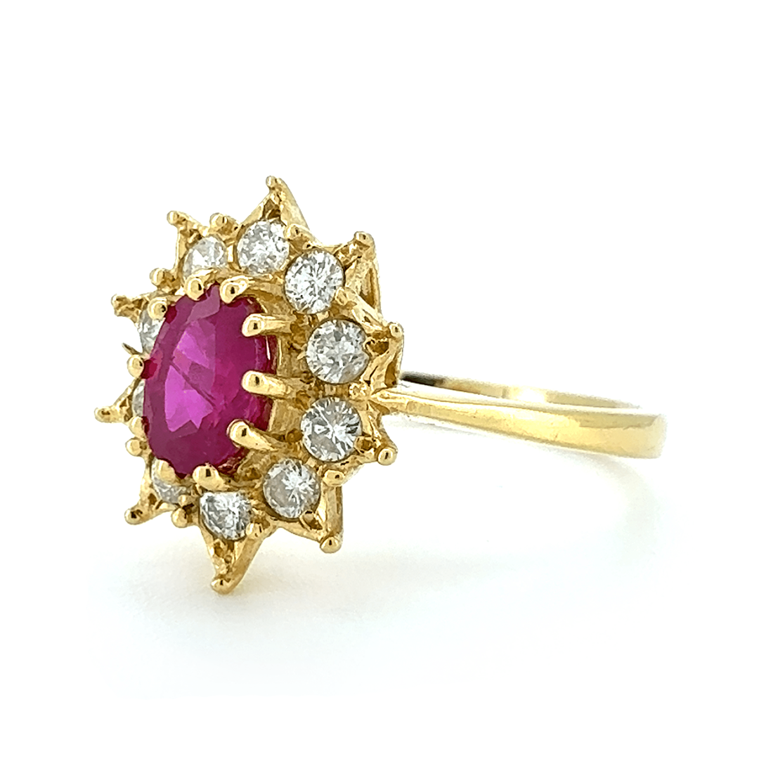 18ct Yellow Gold Ruby and Diamond Cluster Ring