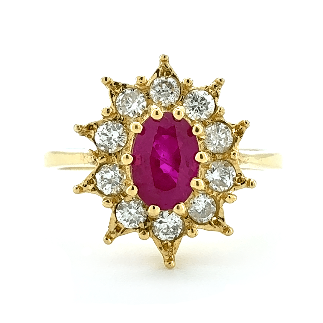 18ct Yellow Gold Ruby and Diamond Cluster Ring