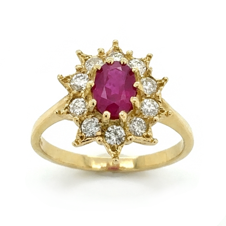 18ct Yellow Gold Ruby and Diamond Cluster Ring