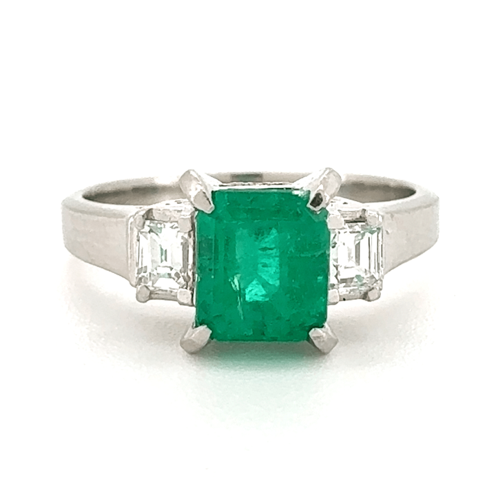 Platinum Emerald And Diamond Ring