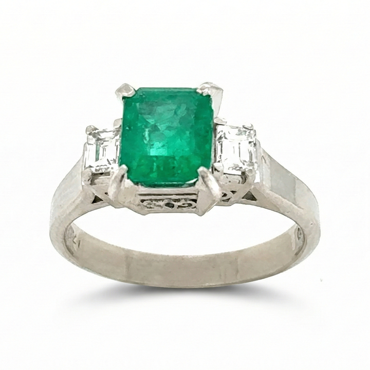 Platinum Emerald And Diamond Ring